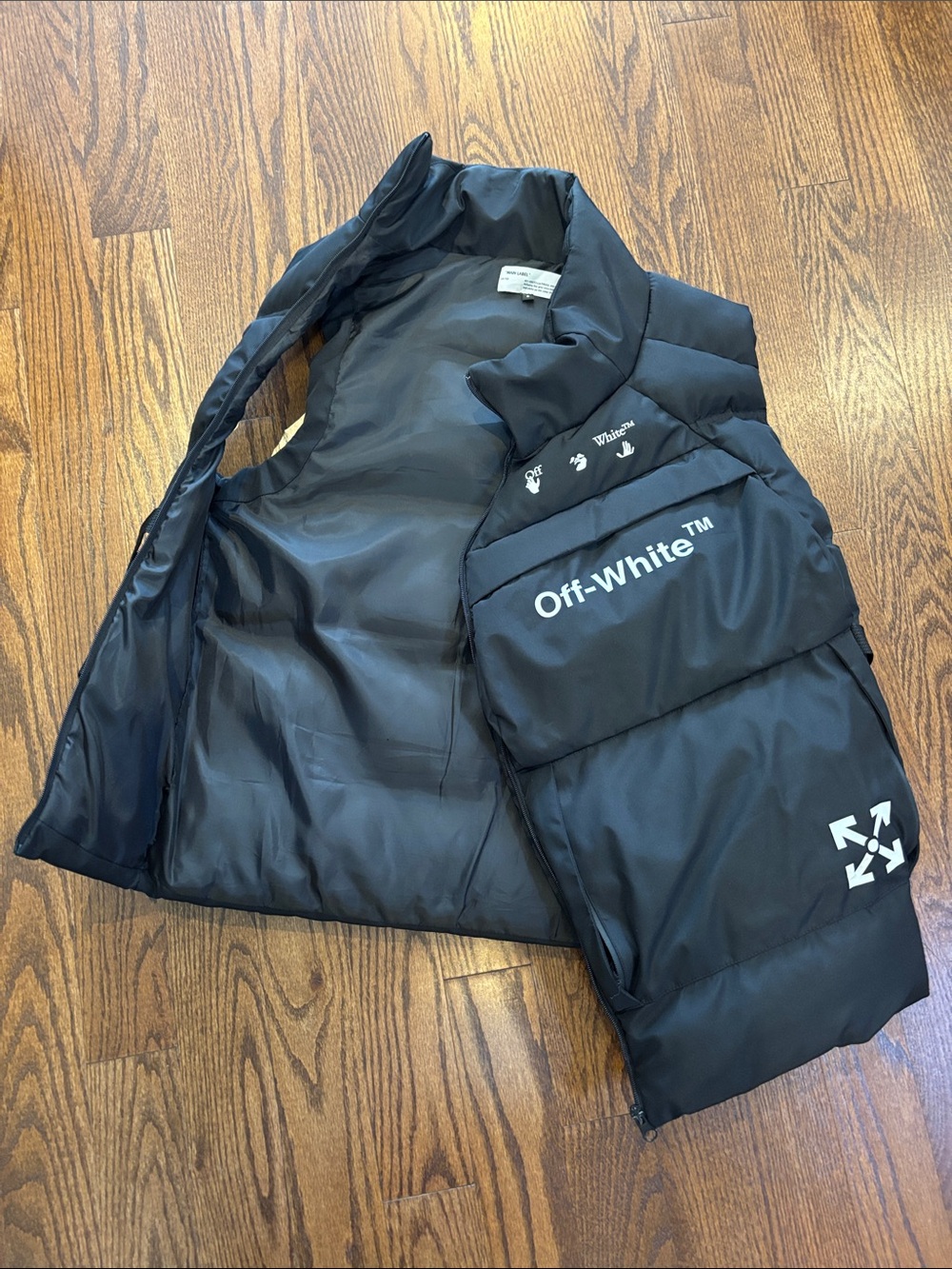Off-White Black Quilted Puffer Vest with Logo Panels